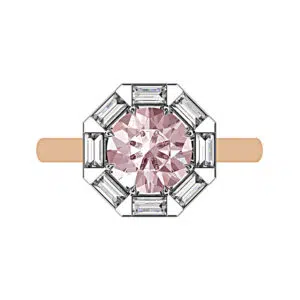 Pink Sapphire Ring with Diamond Baguette Halo rose