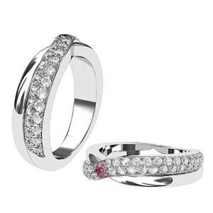 Pink and White Crossover Diamond Wedding Band 1