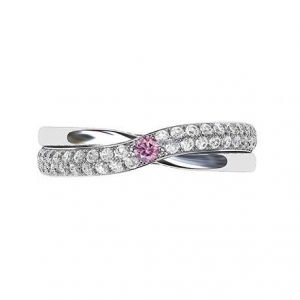 Pink and White Crossover Diamond Wedding Band 3