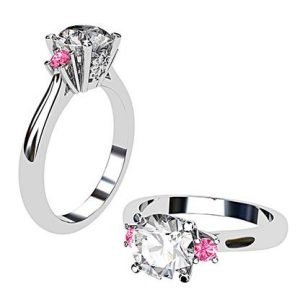 Platinum Round White and Pink Diamond Ring 1 2