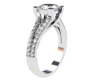 Princess Cut Diamond Engagement Ring on a Diamond Split Band 4 1