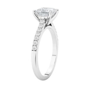 Princess Cut Diamond Engagement Ring with V Shape Basket white