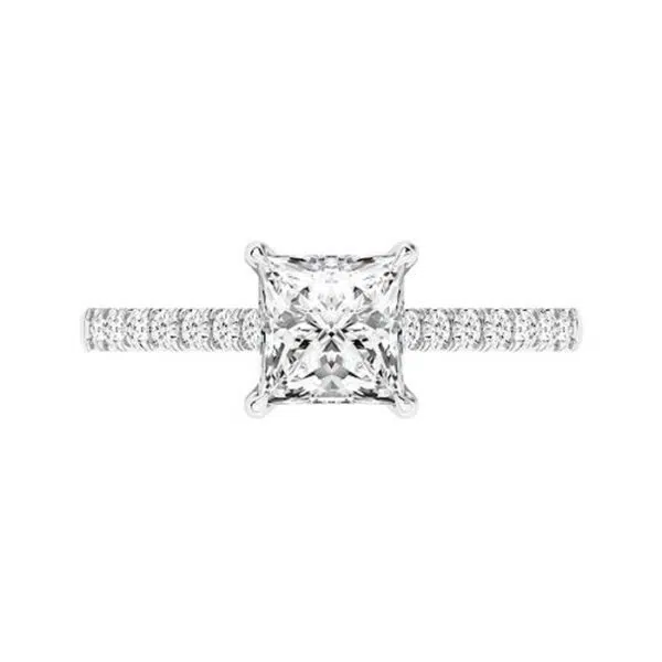 Princess Cut Diamond Engagement Ring with V Shape Basket white 4