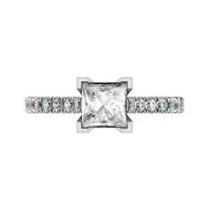 Princess Cut Diamond Engagement Ring with V form Basket white