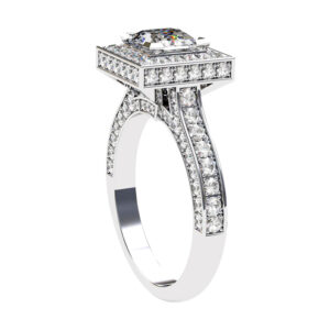 Princess Cut Diamond Halo Engagement Ring with Diamond Rail 2