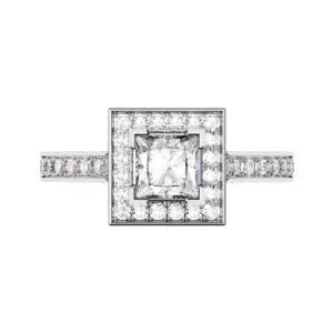 Princess Cut Diamond Halo Engagement Ring with Diamond Rail