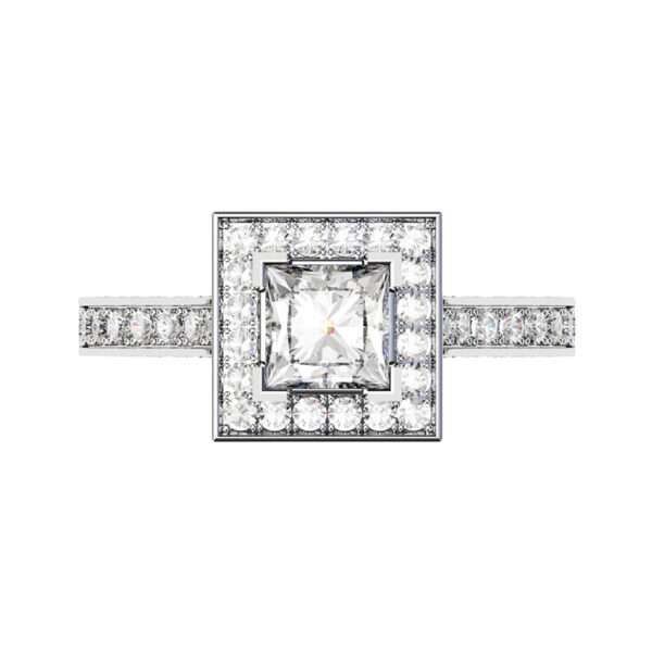 Princess Cut Diamond Halo Engagement Ring with Diamond Rail