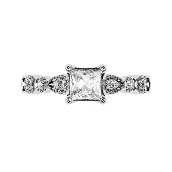 Princess Cut Diamond Ring with Eclipse Style Band white