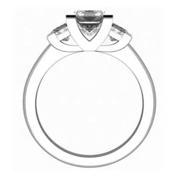 Princess Cut Diamond Three Stone Engagement Ring with V Shaped Design white 2