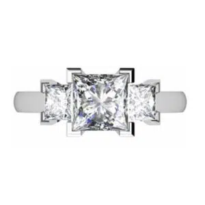 Princess Cut Diamond Three Stone Engagement Ring with V Shaped Design white