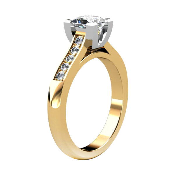 Princess Cut Diamond Yellow Gold Engagement Ring with V Shaped Basket yellow 2