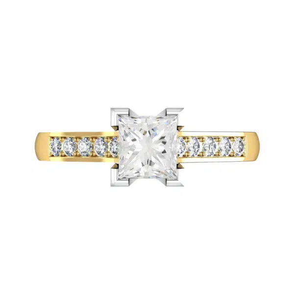 Princess Cut Diamond Yellow Gold Engagement Ring with V Shaped Basket yellow copy