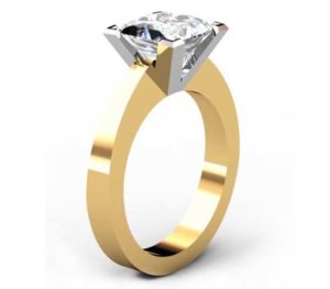 Princess Cut Diamond Yellow Gold Solitaire Engagement Ring with Flat Band 4 2