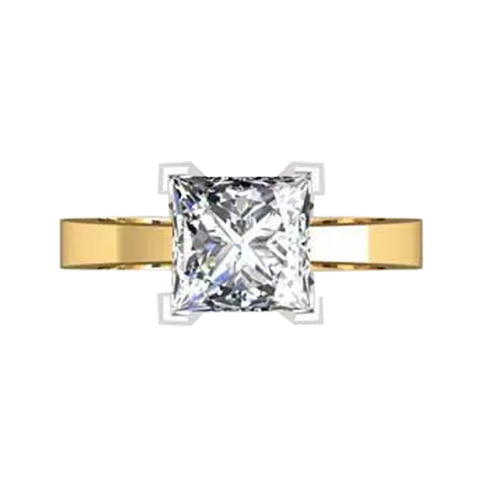 Princess Cut Diamond Solitaire Engagement Ring | Flat Yellow Gold Band