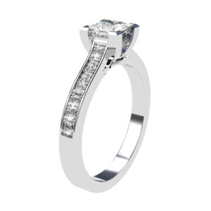 Princess Cut Diamond with Channel Set Diamond Band Ring white 2