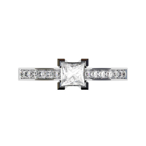 Princess Cut Diamond with Channel Set Diamond Band Ring white