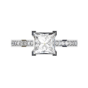 Princess Cut Engagement Ring with Diamond Encrusted Band