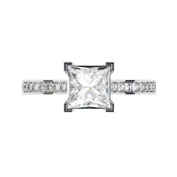 Princess Cut Engagement Ring with Diamond Encrusted Band