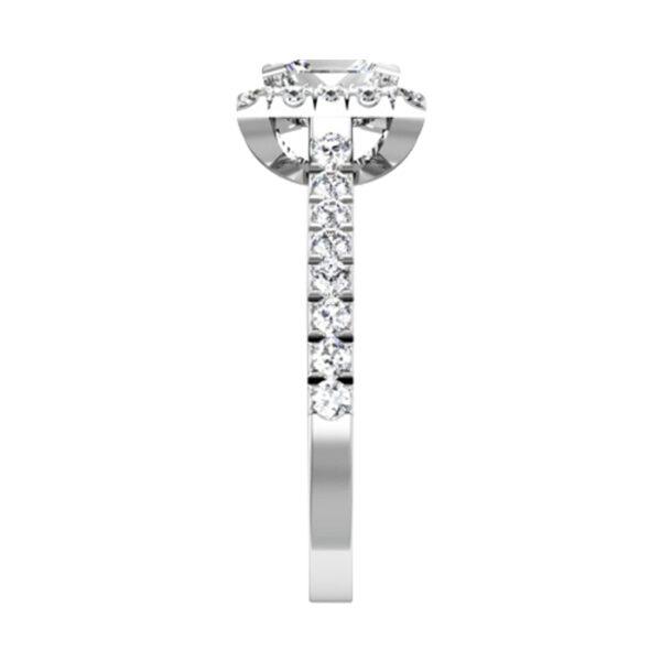 Princess Cut Halo Diamond Engagement Ring with Cut Down Diamond Band white 4