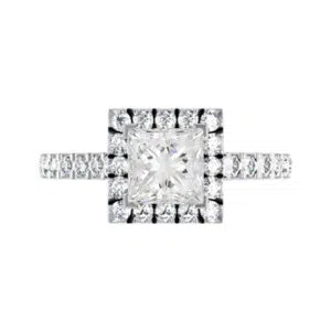 Princess Cut Halo Diamond Engagement Ring with Cut Down Diamond Band white copy