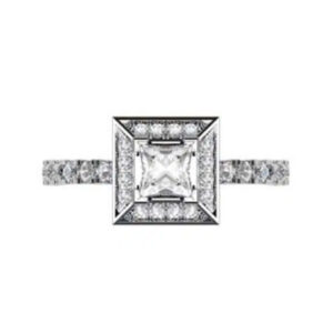 Princess Cut Halo Engagement Ring with Diamond Band w