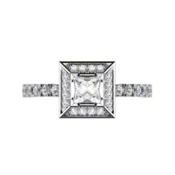 Princess Cut Halo Engagement Ring with Diamond Band w