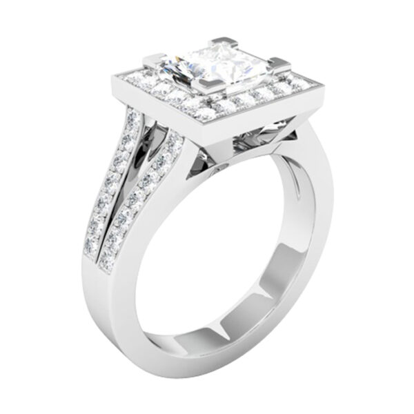 Princess Cut Halo Engagement Ring with Split Shank white 2