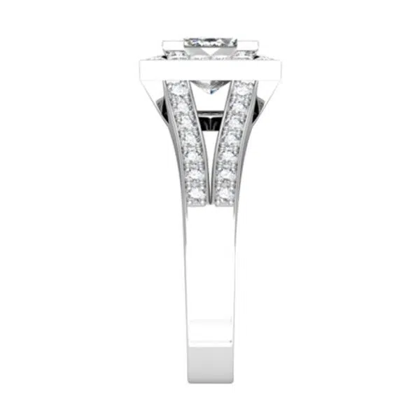 Princess Cut Halo Engagement Ring with Split Shank white 4