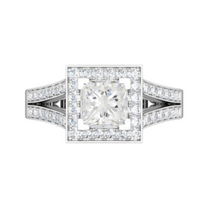 Princess Cut Halo Engagement Ring with Split Shank white copy