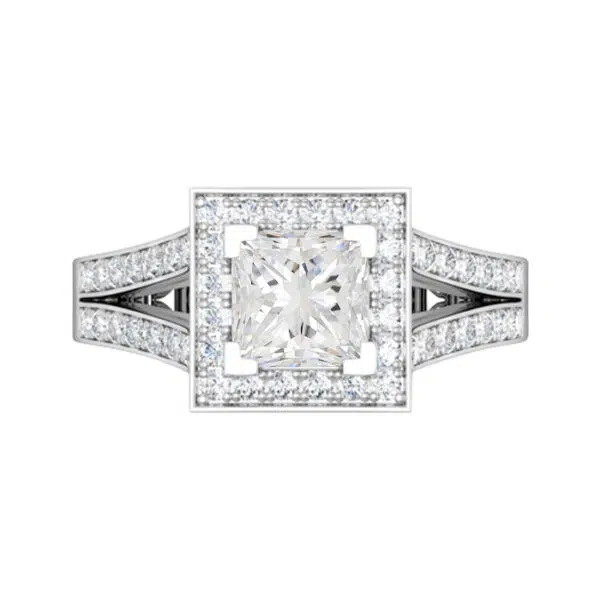 Princess Cut Halo Engagement Ring with Split Shank white copy