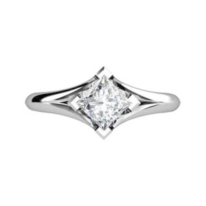 Princess Cut Solitaire Diamond Engagement Ring with Crossover Claws w