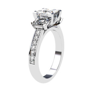 Princess Cut Three Stone Engagement Ring with Diamond Band white 2