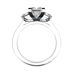 Princess Cut Three Stone Engagement Ring with Diamond Band white 3