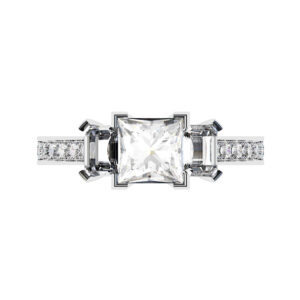 Princess Cut Three Stone Engagement Ring with Diamond Band white