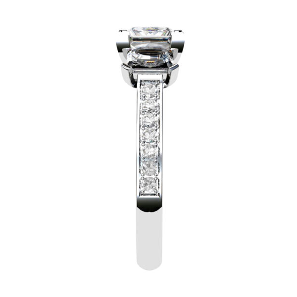 Princess Cut Three Stone Engagement Ring with Diamond Band white 4