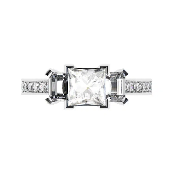 Princess Cut Three Stone Engagement Ring with Diamond Band white