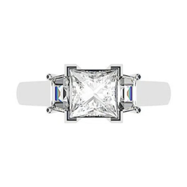 Princess Cut and Trapezoid Diamond Ring white