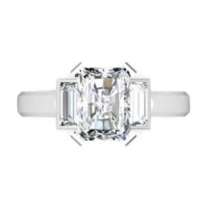 Radiant Cut Diamond Three Stone Engagement Ring with Bevelled Band white