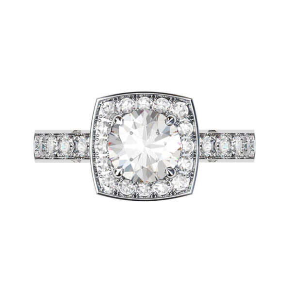 Round Brilliant Cut Diamond Bezel Halo Ring white