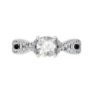 Round Brilliant Cut Diamond Engagement Ring with Crossover Diamond Band w