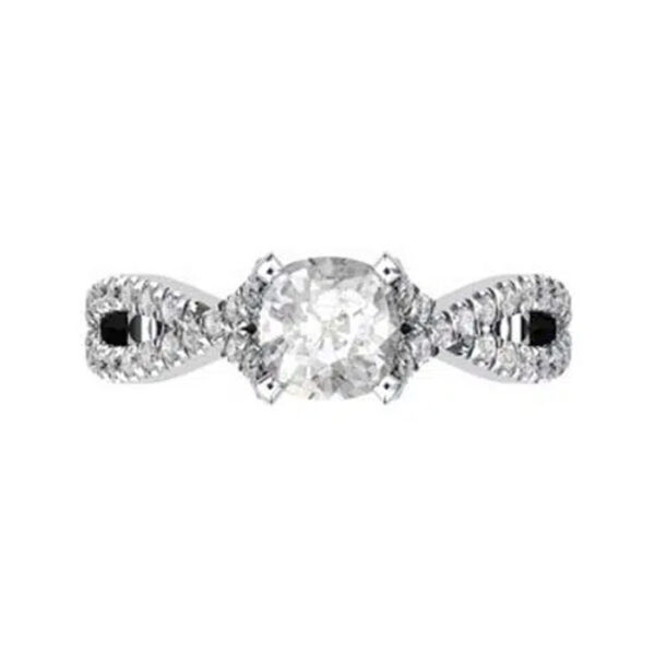 Round Brilliant Cut Diamond Engagement Ring with Crossover Diamond Band w