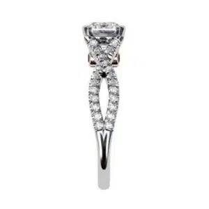 Round Brilliant Cut Diamond Engagement Ring with Crossover Diamond Band w2