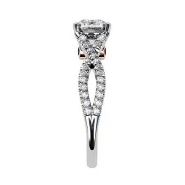 Round Brilliant Cut Diamond Engagement Ring with Crossover Diamond Band w2