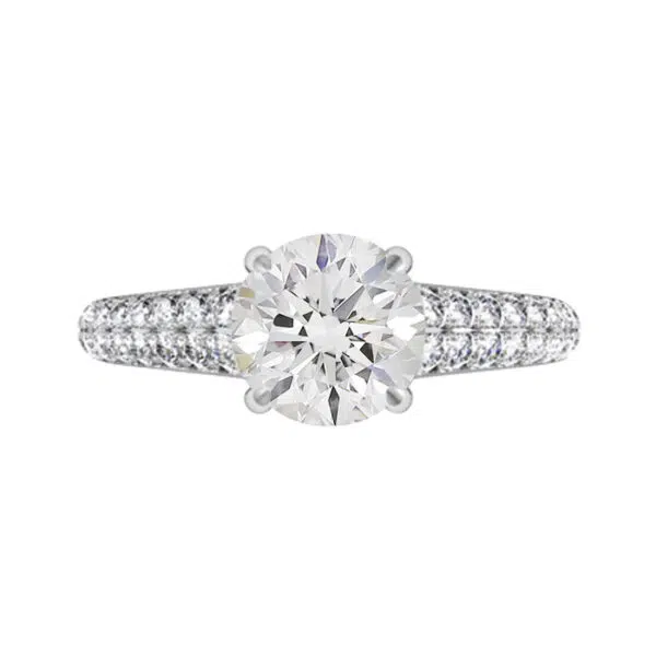 Round Brilliant Cut Diamond Engagement Ring with Tapering Diamond Band w copy