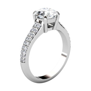 Round Brilliant Cut Diamond Engagement Ring with Tapering Diamond Band w2