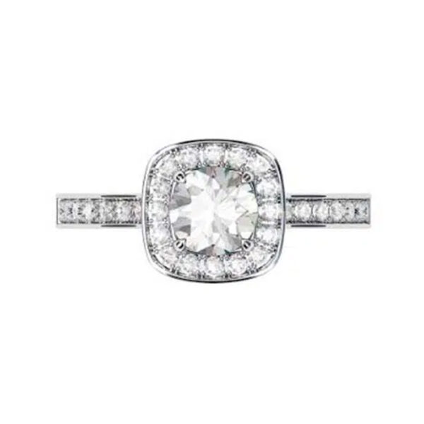 Round Brilliant Cut Diamond Halo Engagement Ring with Diamond Basket w