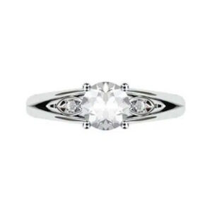 Round Brilliant Cut Diamond Leaf Motif Engagement Ring w