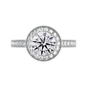 Round Brilliant Cut Diamond Milgrain Beaded Engagement Ring 5