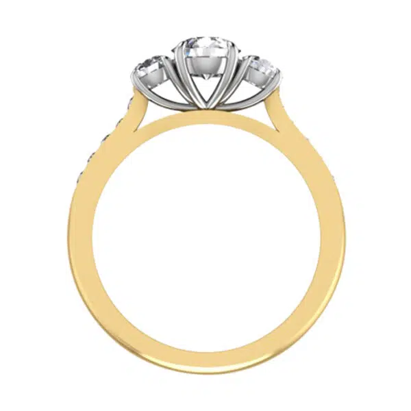 Round Brilliant Cut Three Stone Diamond Yellow Gold Engagement Ring y 2