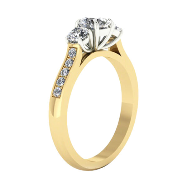 Round Brilliant Cut Three Stone Diamond Yellow Gold Engagement Ring y 3